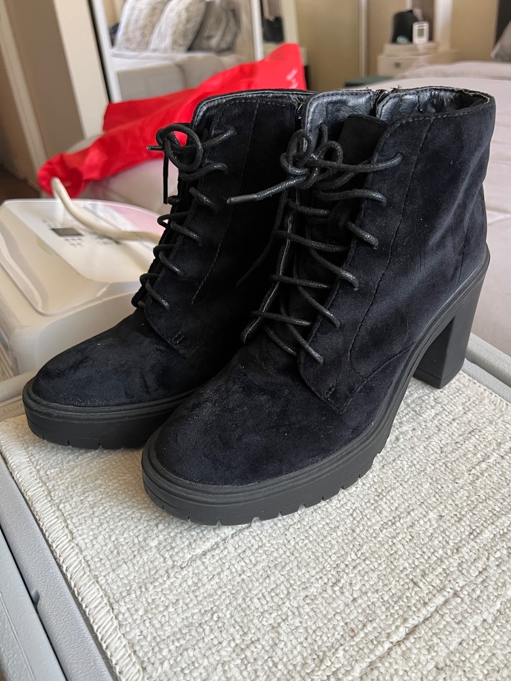 ASOS Velour Block Heel Lace Up Boots